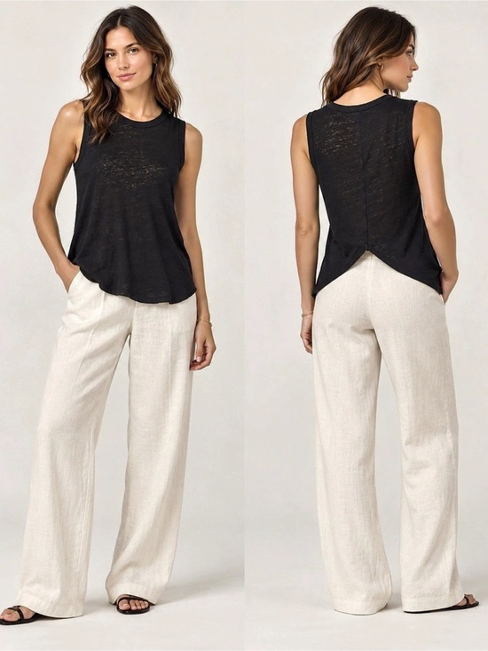 A.L.C. Tops - A.L.C. $125 NWOT Black 100% Linen Sleeveless Crossover Back Tank Top